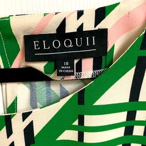 Dress with cream, green, pink, and black pattern